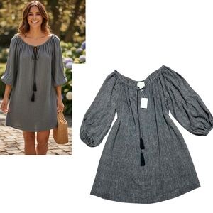 ANAAK NWT Dark Chambray Tassel Tie Lagenlook Cotton Dress 3 (L)